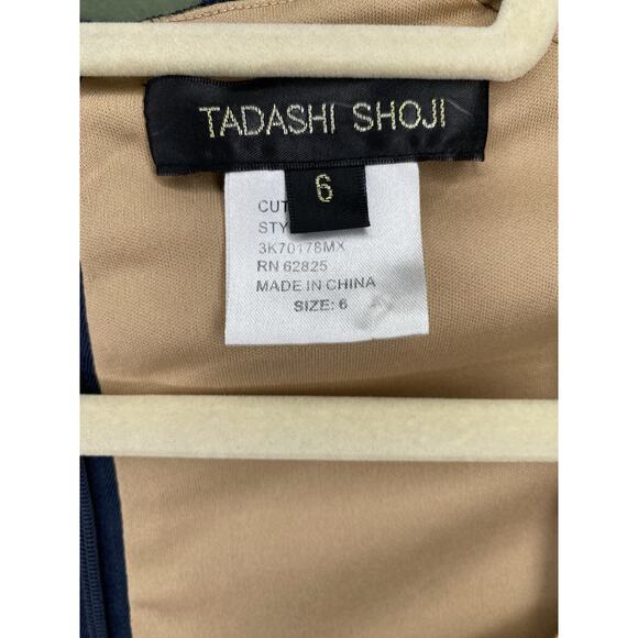 Tadashi Shoji Dress Womens Size 6 Navy Blue & Tan Cocktail Party Holiday - Picture 4 of 9